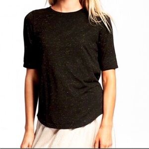 WHO WHAT WEAR Gold Speckled Black Short Sleeve Tee, Size Small